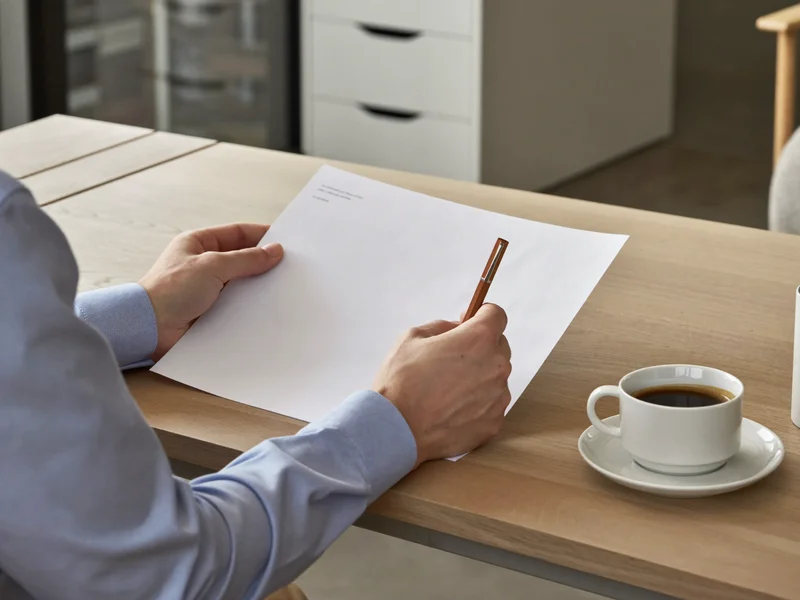 Illustration: Hände prüfen eine ausgedruckte Tabelle mit Bleistift im Büro